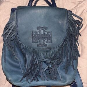 Tory Burch Harper Fringed Blue Leather Backpack